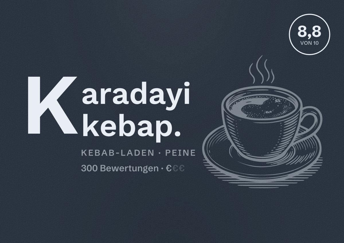 Illustriertes Poster von Karadayi kebap., Kebab-Laden in Peine: Bewertung 8,8 von 10 aus 300 Bewertungen, Preisniveau €