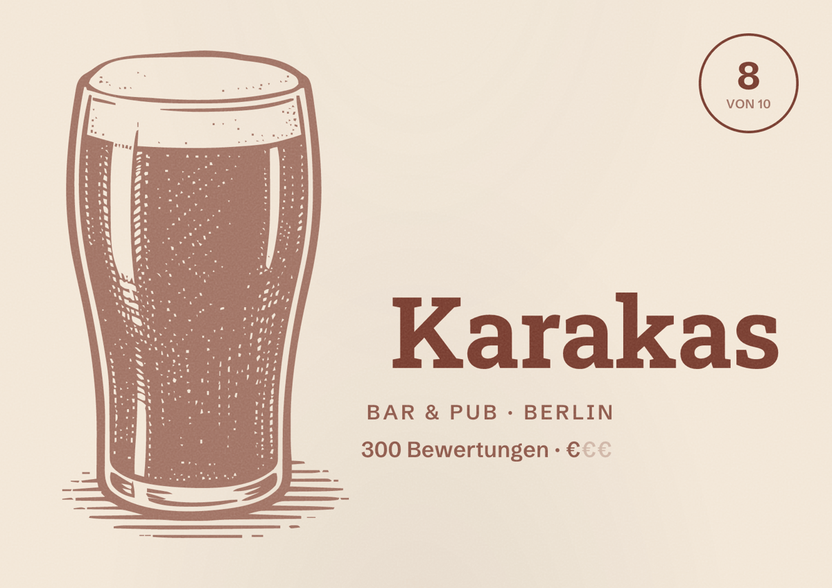 Illustriertes Poster von Karakas, Bar & Pub in Berlin: Bewertung 8 von 10 aus 300 Bewertungen, Preisniveau €