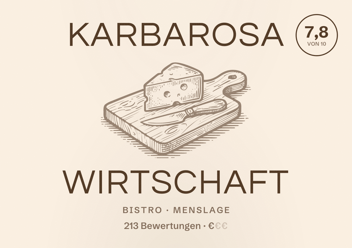 Illustriertes Poster von KARBAROSA Wirtschaft, Bistro in Menslage: Bewertung 7,8 von 10 aus 213 Bewertungen, Preisniveau €