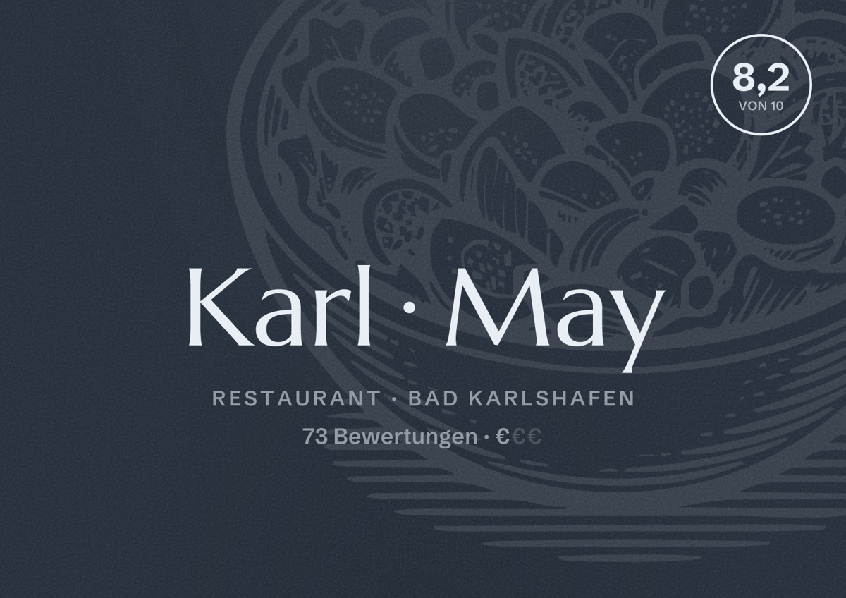 Illustriertes Poster von Karl May, Restaurant in Bad Karlshafen: Bewertung 8,2 von 10 aus 73 Bewertungen, Preisniveau €