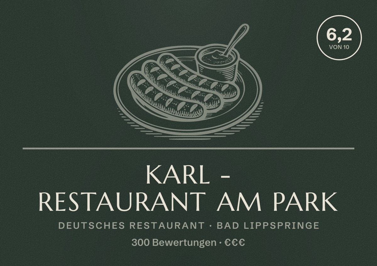Illustriertes Poster von karl - Restaurant am Park, Deutsches Restaurant in Bad Lippspringe: Bewertung 6,2 von 10 aus 300 Bewertungen, Preisniveau €€€