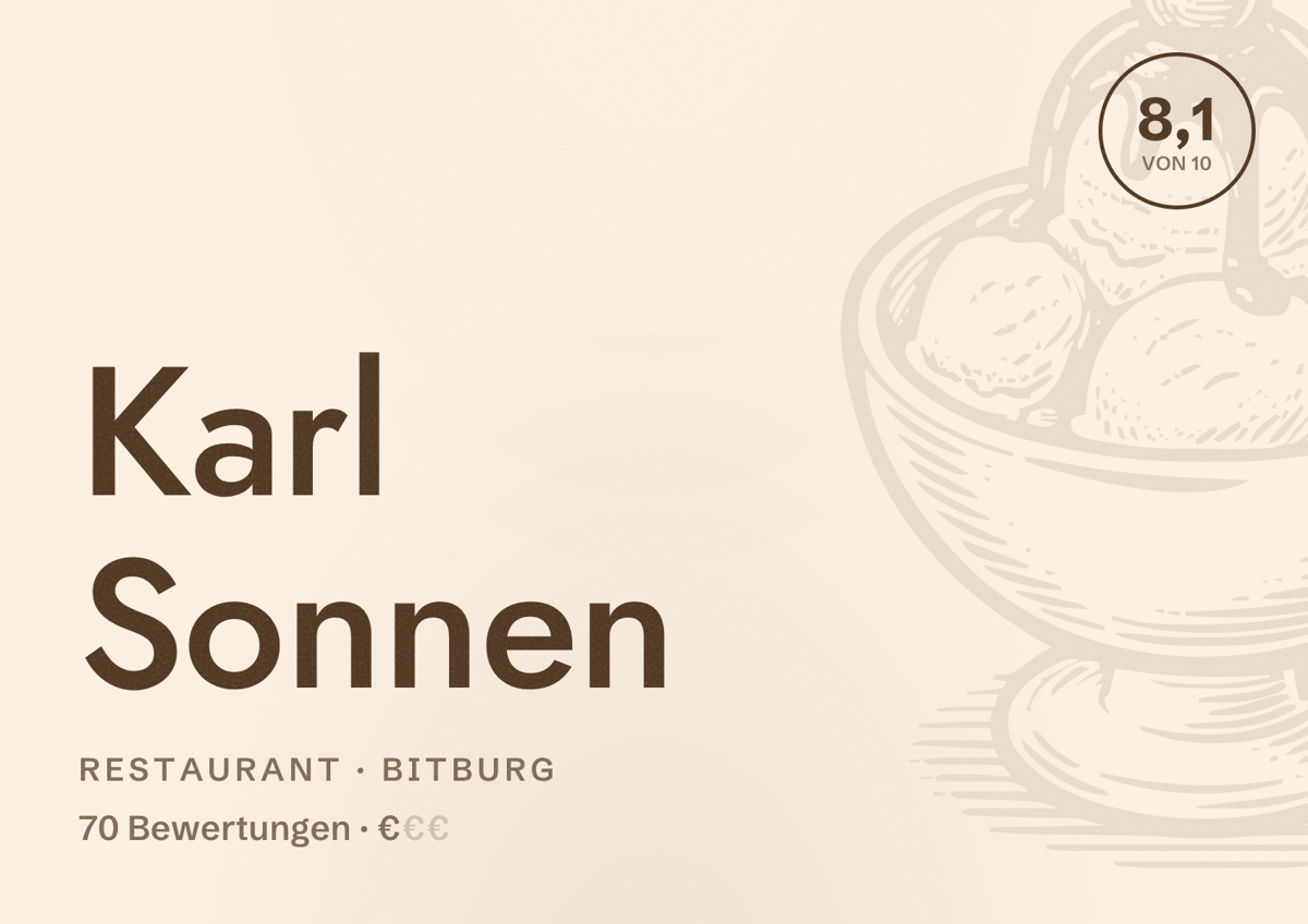 Illustriertes Poster von Karl Sonnen, Restaurant in Bitburg: Bewertung 8,1 von 10 aus 70 Bewertungen, Preisniveau €