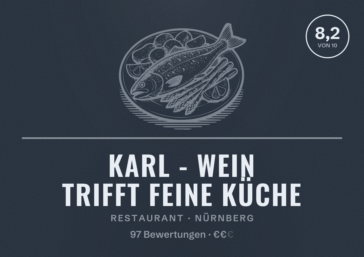 Illustriertes Poster von KARL - Wein trifft feine Küche, Restaurant in Nürnberg: Bewertung 8,2 von 10 aus 97 Bewertungen, Preisniveau €€