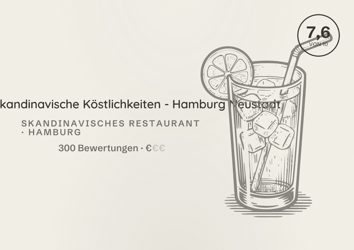 Illustriertes Poster von Karlsons Skandinavische Köstlichkeiten - Hamburg Neustadt, Skandinavisches Restaurant in Hamburg: Bewertung 7,6 von 10 aus 300 Bewertungen, Preisniveau €