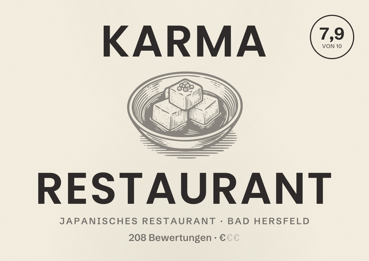 Illustriertes Poster von Karma Restaurant, Japanisches Restaurant in Bad Hersfeld: Bewertung 7,9 von 10 aus 208 Bewertungen, Preisniveau €
