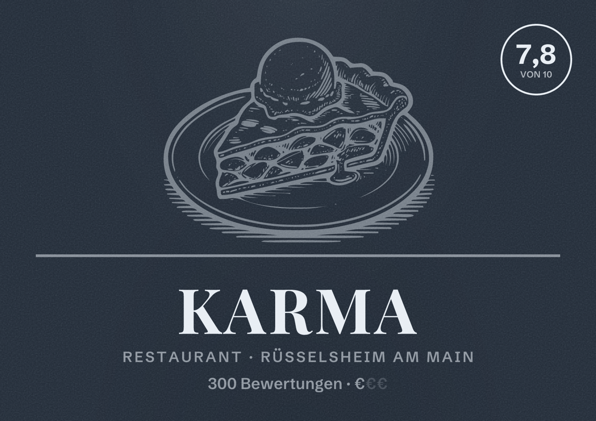Illustriertes Poster von Karma, Restaurant in Rüsselsheim am Main: Bewertung 7,8 von 10 aus 300 Bewertungen, Preisniveau €