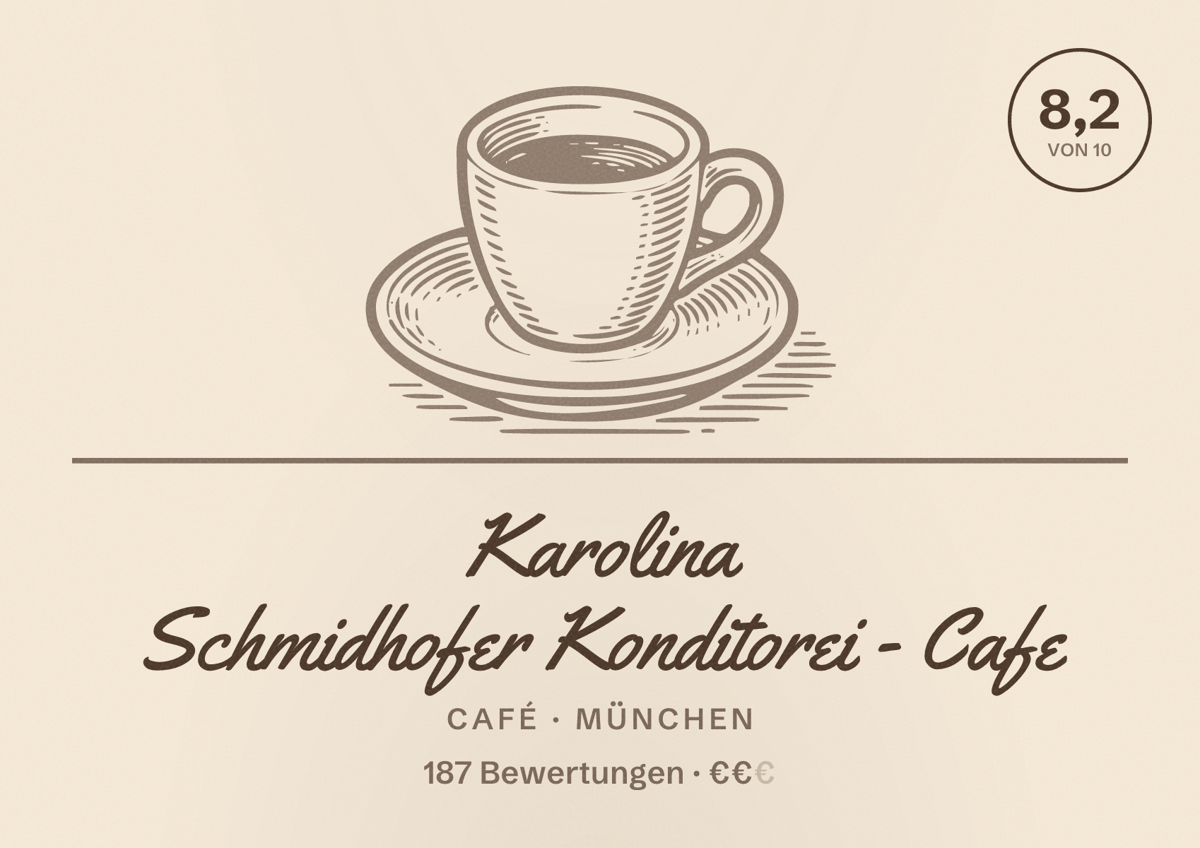 Illustriertes Poster von Karolina Schmidhofer Konditorei - Cafe, Café in München: Bewertung 8,2 von 10 aus 187 Bewertungen, Preisniveau €€