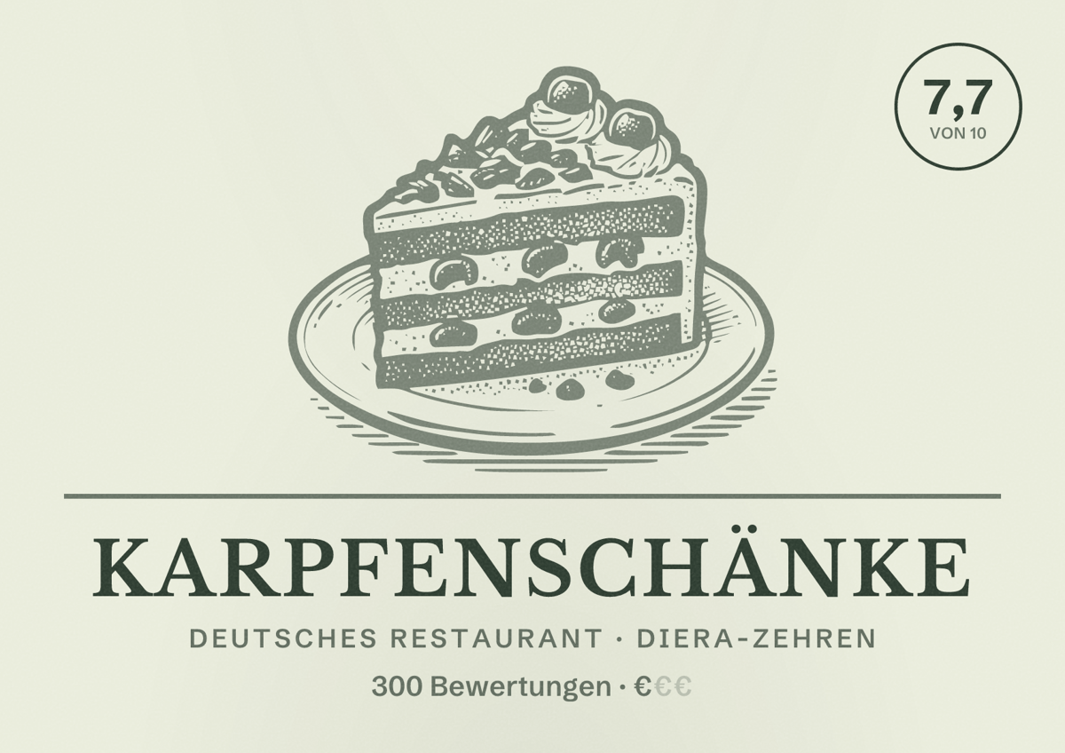 Illustriertes Poster von Karpfenschänke, Deutsches Restaurant in Diera-Zehren: Bewertung 7,7 von 10 aus 300 Bewertungen, Preisniveau €