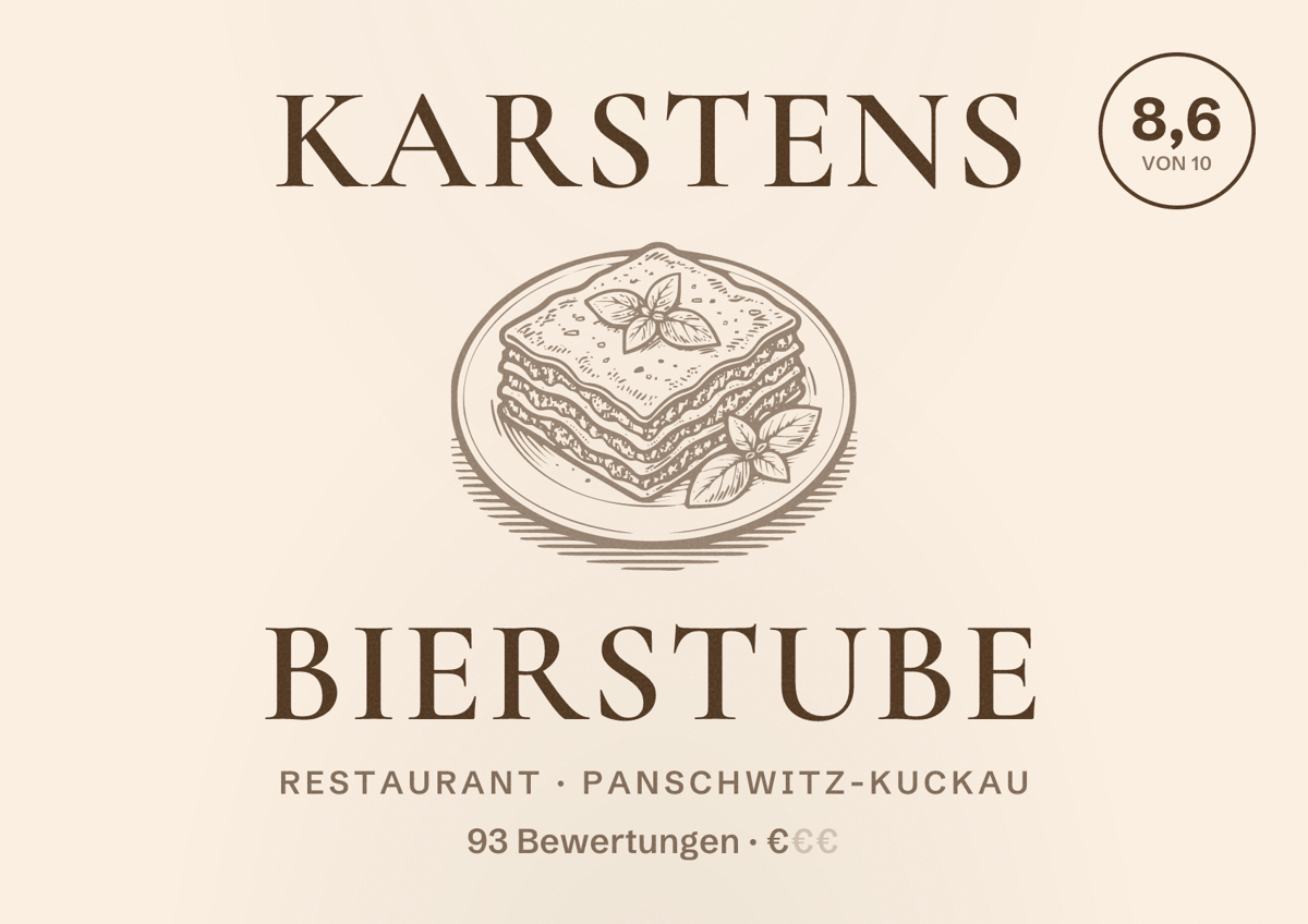 Illustriertes Poster von Karstens Bierstube, Restaurant in Panschwitz-Kuckau: Bewertung 8,6 von 10 aus 93 Bewertungen, Preisniveau €