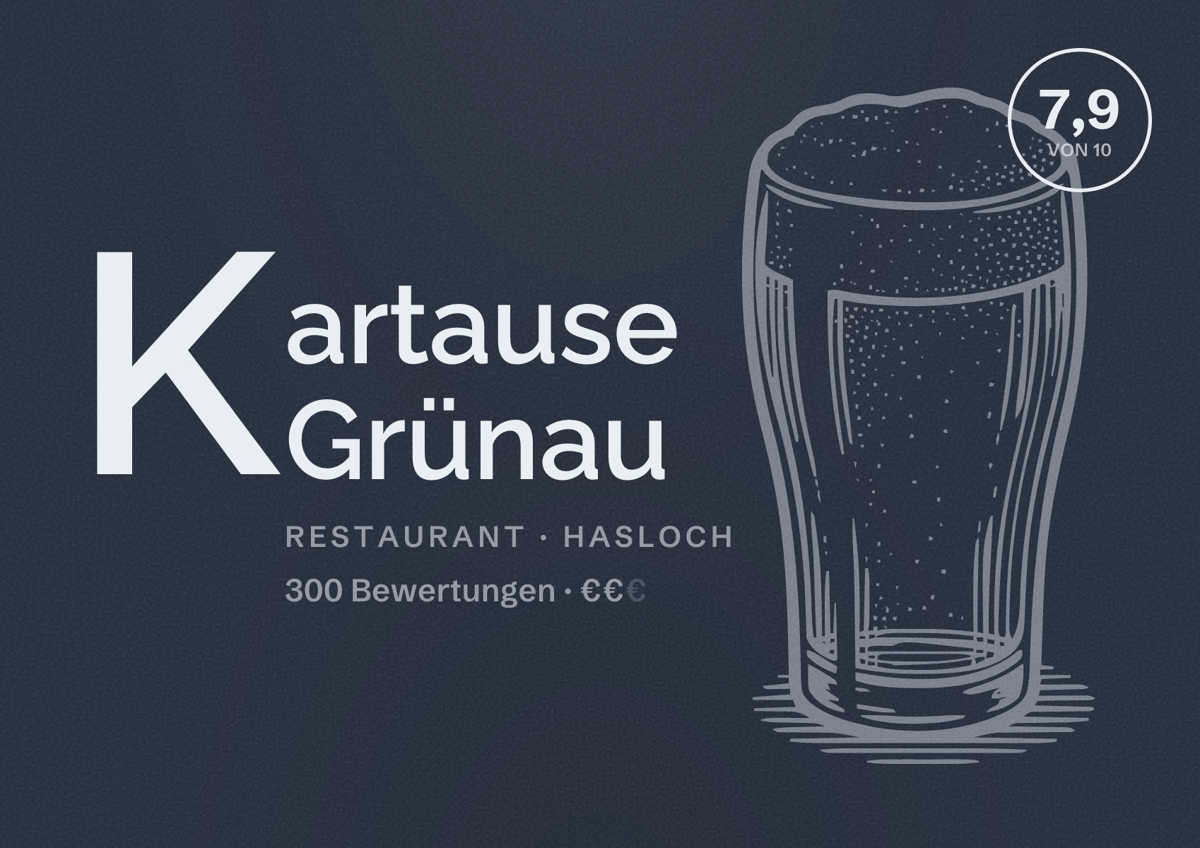 Illustriertes Poster von Kartause Grünau, Restaurant in Hasloch: Bewertung 7,9 von 10 aus 300 Bewertungen, Preisniveau €€