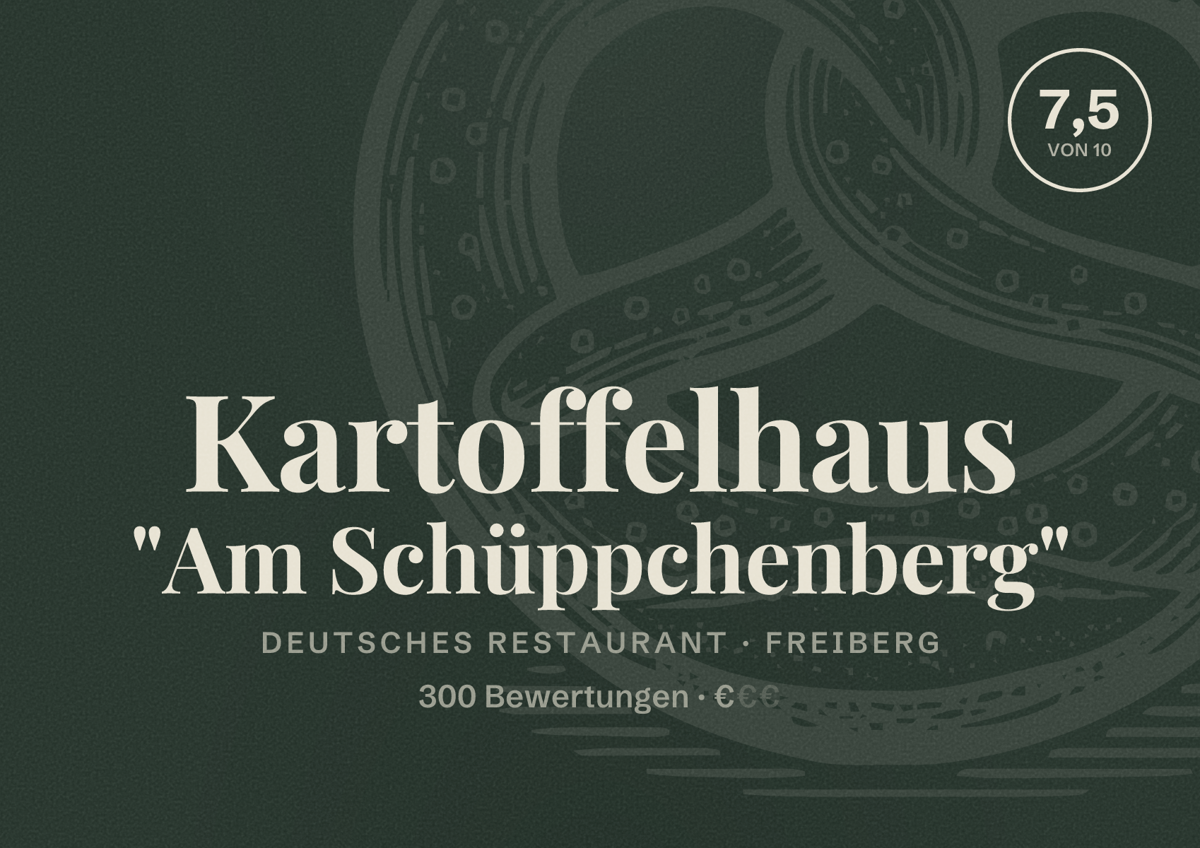 Illustriertes Poster von Kartoffelhaus "Am Schüppchenberg", Deutsches Restaurant in Freiberg: Bewertung 7,5 von 10 aus 300 Bewertungen, Preisniveau €