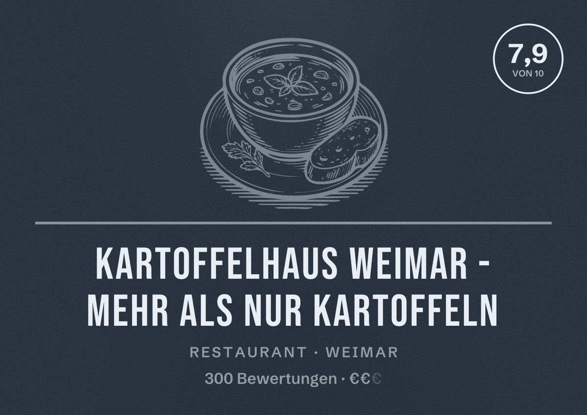 Illustriertes Poster von Kartoffelhaus Weimar - Mehr als nur Kartoffeln, Restaurant in Weimar: Bewertung 7,9 von 10 aus 300 Bewertungen, Preisniveau €€