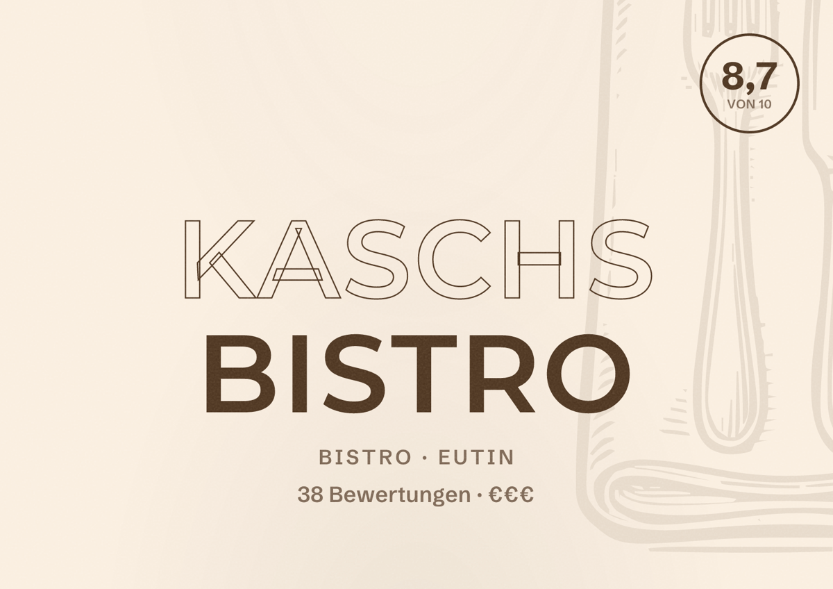 Illustriertes Poster von Kaschs Bistro, Bistro in Eutin: Bewertung 8,7 von 10 aus 38 Bewertungen, Preisniveau €€€