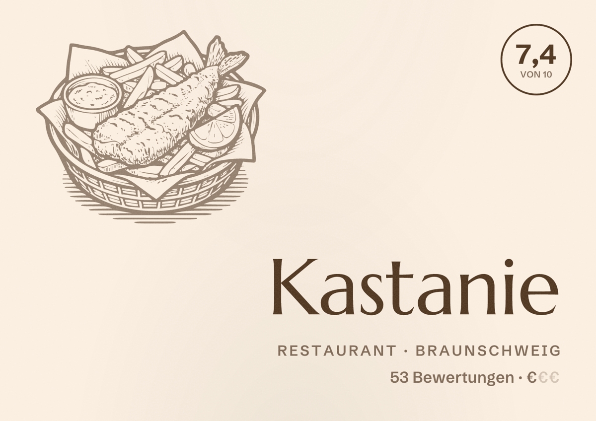 Illustriertes Poster von Kastanie, Restaurant in Braunschweig: Bewertung 7,4 von 10 aus 53 Bewertungen, Preisniveau €
