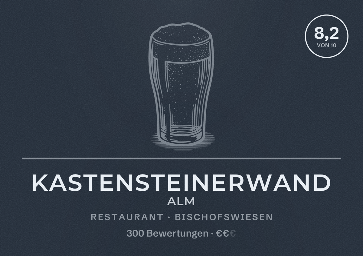 Illustriertes Poster von Kastensteinerwand Alm, Restaurant in Bischofswiesen: Bewertung 8,2 von 10 aus 300 Bewertungen, Preisniveau €€