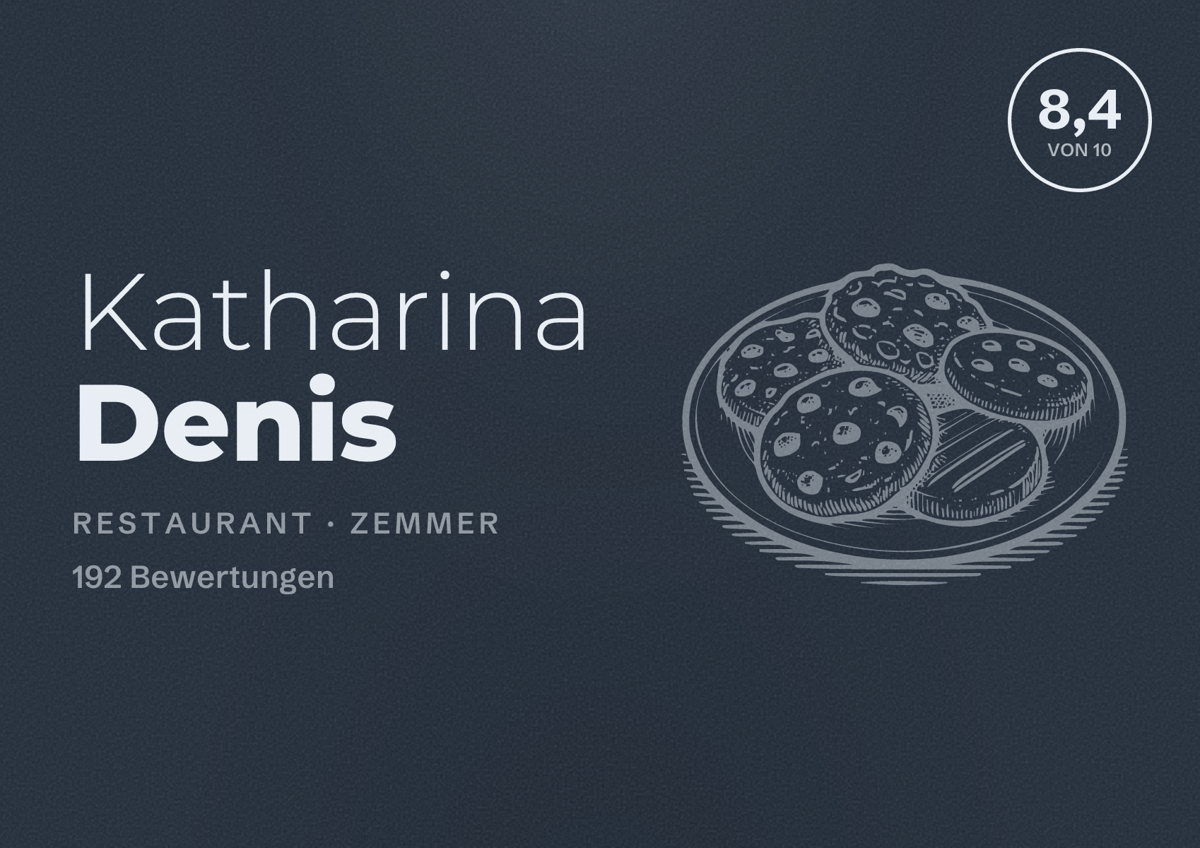 Illustriertes Poster von Katharina Denis, Restaurant in Zemmer: Bewertung 8,4 von 10 aus 192 Bewertungen