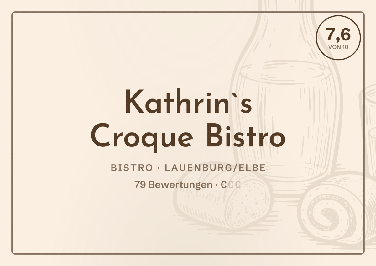 Illustriertes Poster von Kathrin`s Croque Bistro, Bistro in Lauenburg/Elbe: Bewertung 7,6 von 10 aus 79 Bewertungen, Preisniveau €