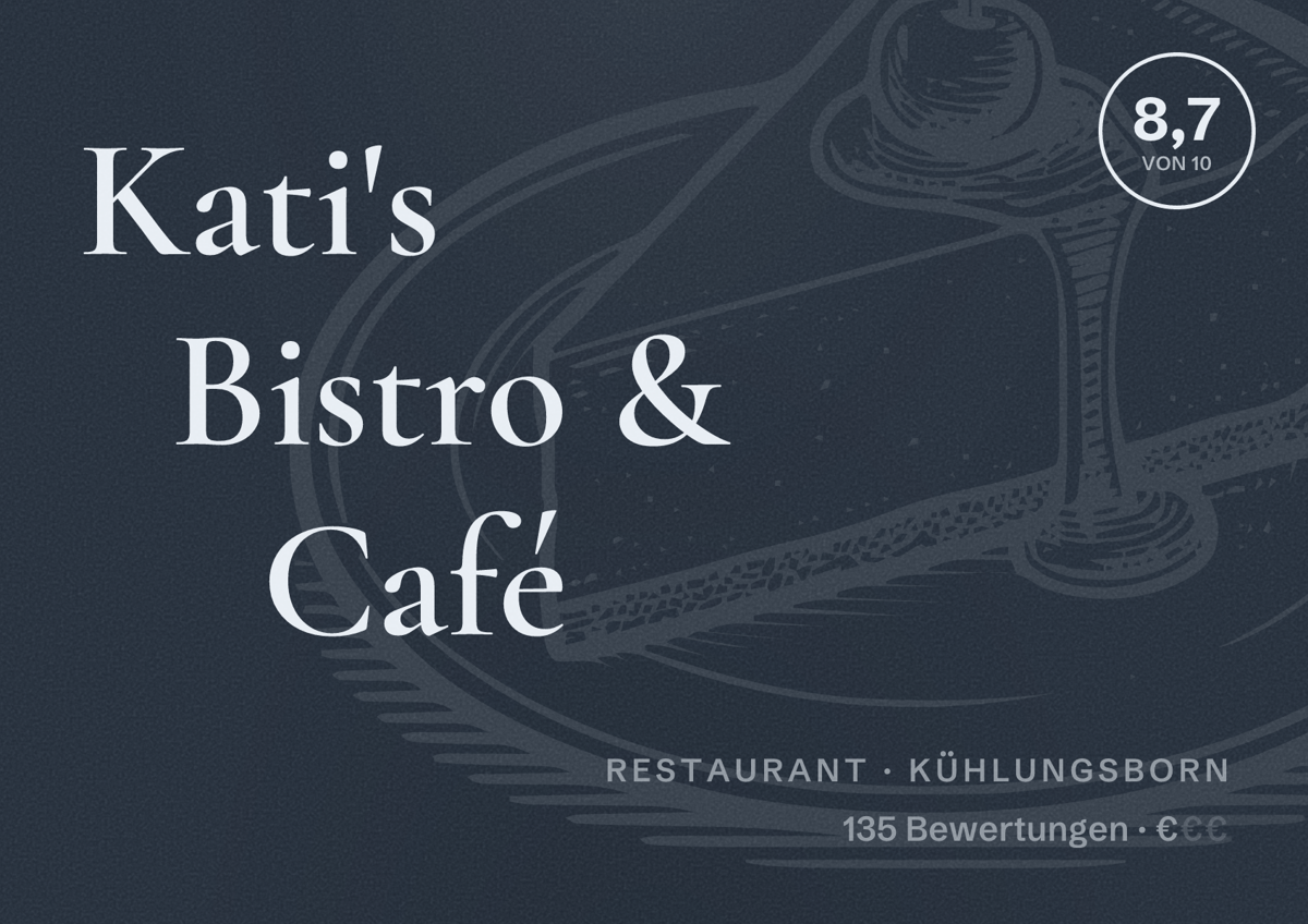 Illustriertes Poster von Kati's Bistro & Café, Restaurant in Kühlungsborn: Bewertung 8,7 von 10 aus 135 Bewertungen, Preisniveau €