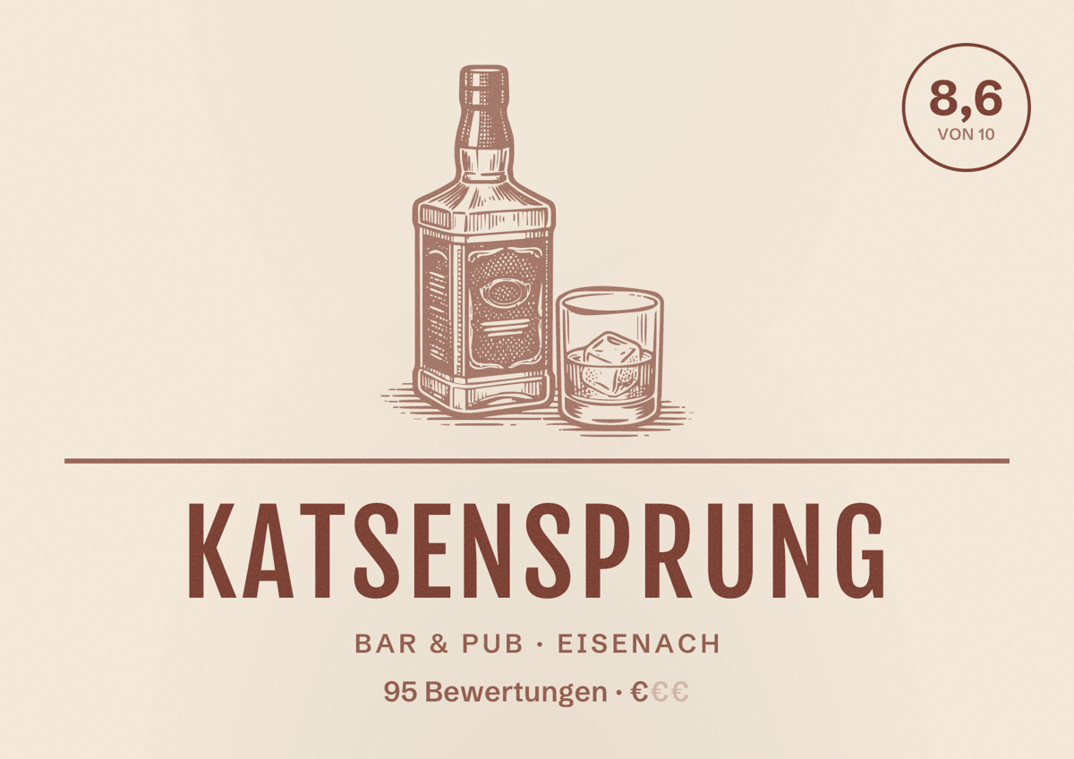 Illustriertes Poster von Katsensprung, Bar & Pub in Eisenach: Bewertung 8,6 von 10 aus 95 Bewertungen, Preisniveau €