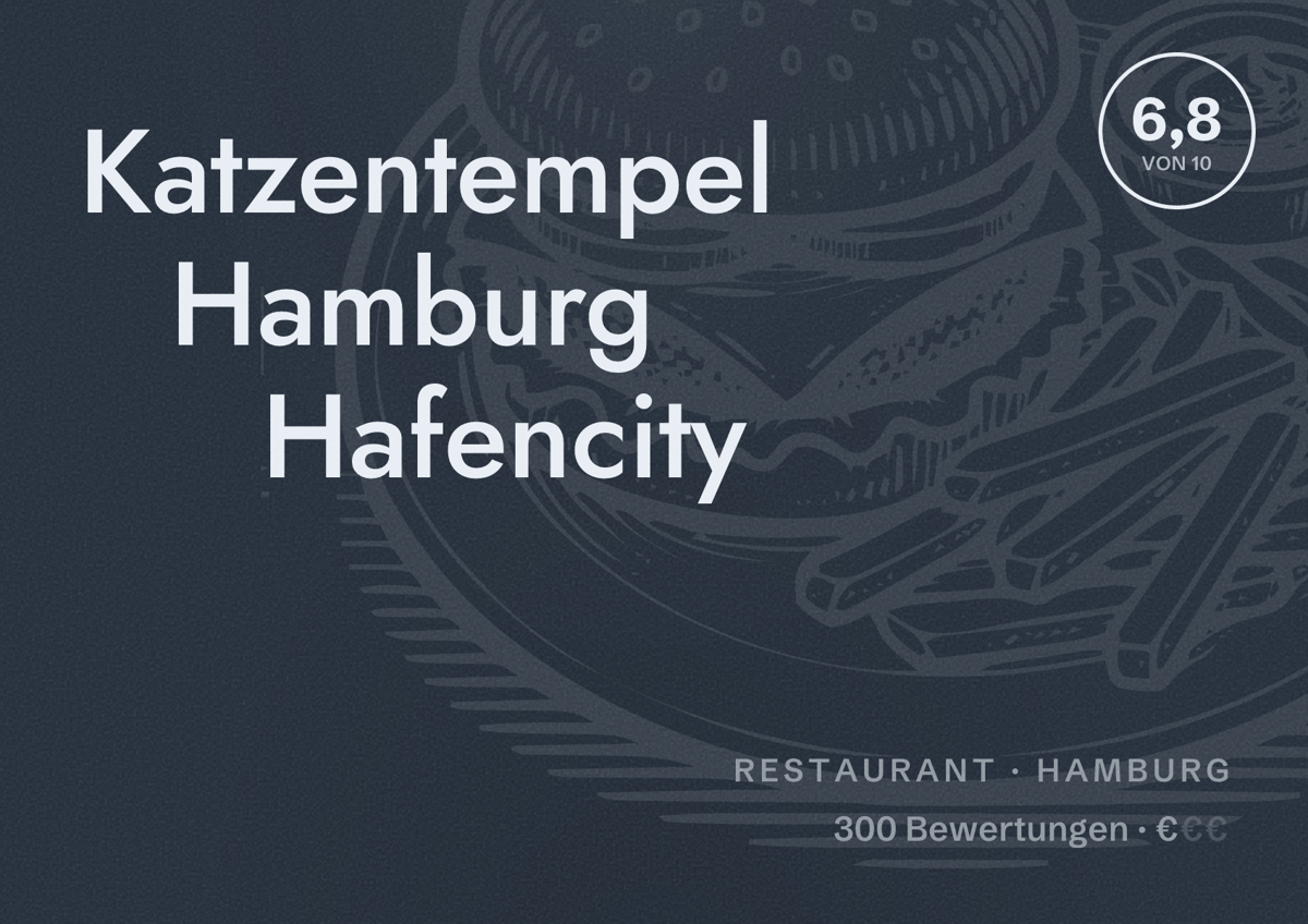 Illustriertes Poster von Katzentempel Hamburg Hafencity, Restaurant in Hamburg: Bewertung 6,8 von 10 aus 300 Bewertungen, Preisniveau €