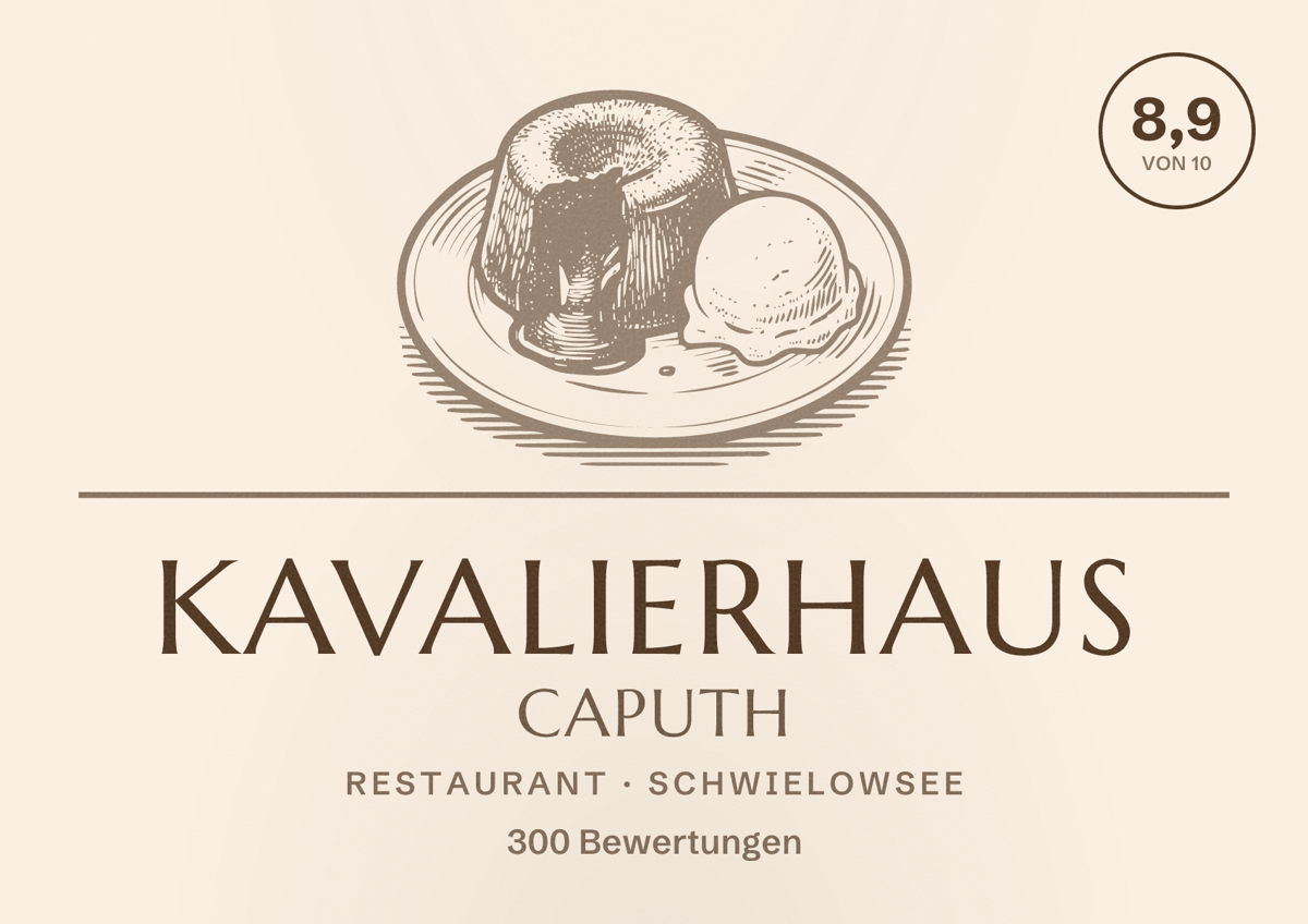Illustriertes Poster von Kavalierhaus Caputh, Restaurant in Schwielowsee: Bewertung 8,9 von 10 aus 300 Bewertungen