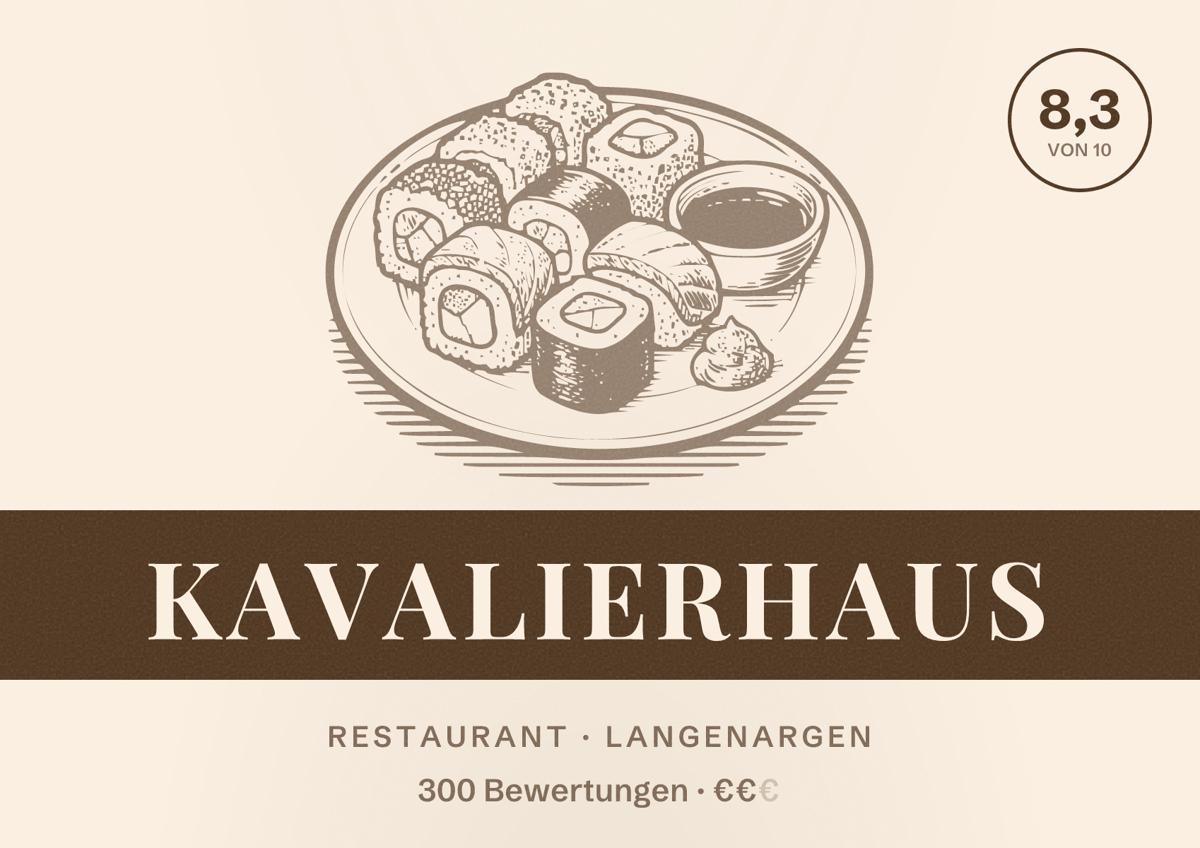 Illustriertes Poster von Kavalierhaus, Restaurant in Langenargen: Bewertung 8,3 von 10 aus 300 Bewertungen, Preisniveau €€