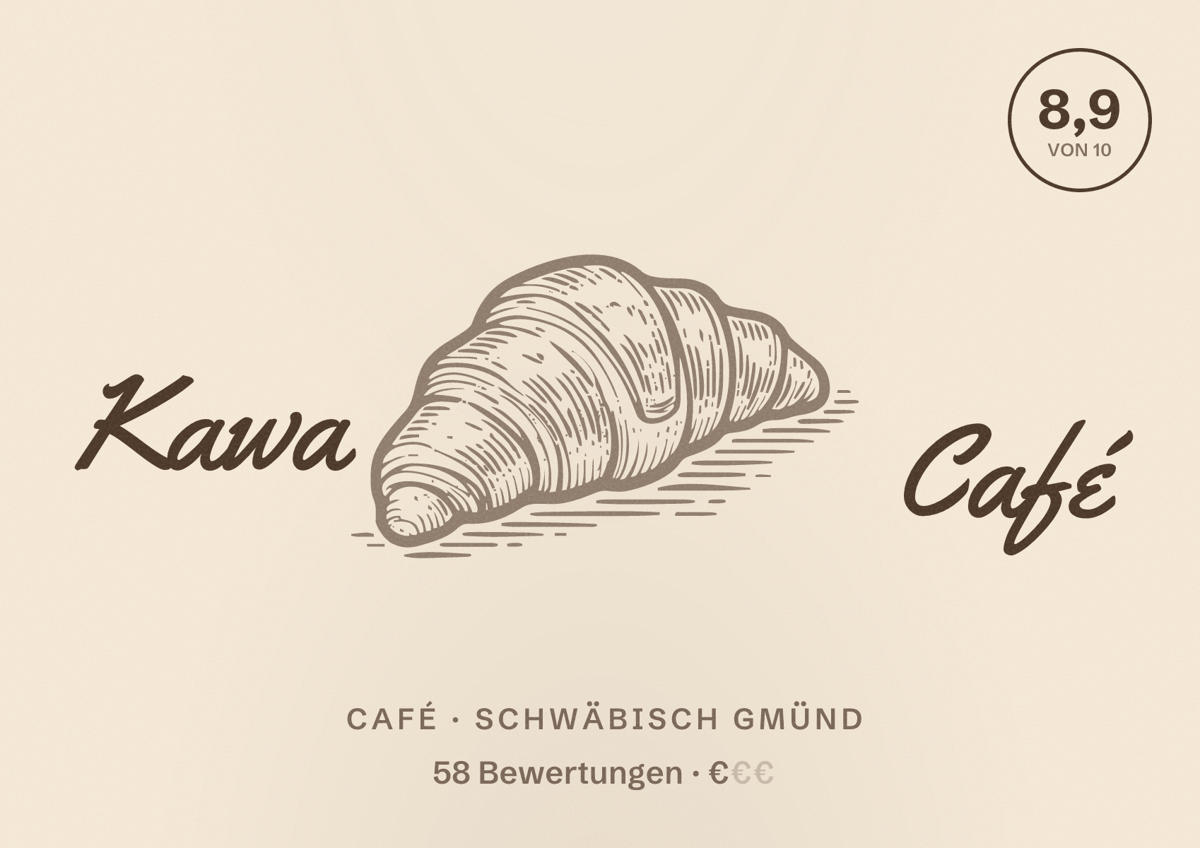Illustriertes Poster von Kawa Café, Café in Schwäbisch Gmünd: Bewertung 8,9 von 10 aus 58 Bewertungen, Preisniveau €