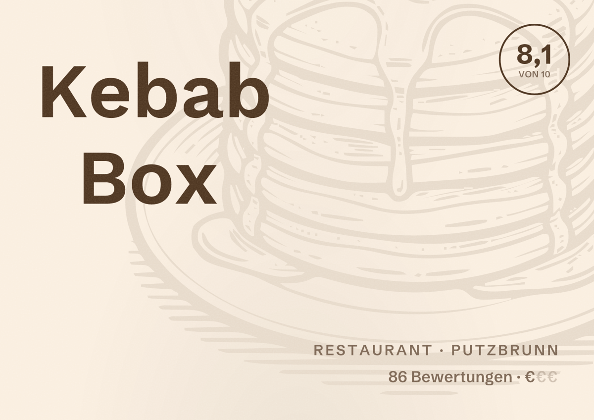 Illustriertes Poster von Kebab Box, Restaurant in Putzbrunn: Bewertung 8,1 von 10 aus 86 Bewertungen, Preisniveau €
