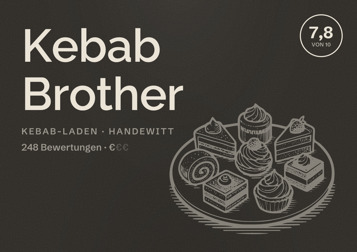 Illustriertes Poster von Kebab Brother, Kebab-Laden in Handewitt: Bewertung 7,8 von 10 aus 248 Bewertungen, Preisniveau €