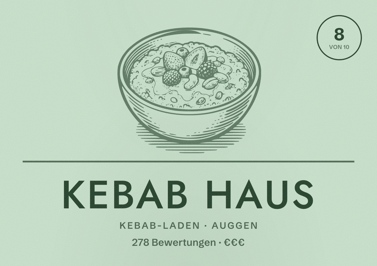 Illustriertes Poster von Kebab Haus, Kebab-Laden in Auggen: Bewertung 8 von 10 aus 278 Bewertungen, Preisniveau €€€