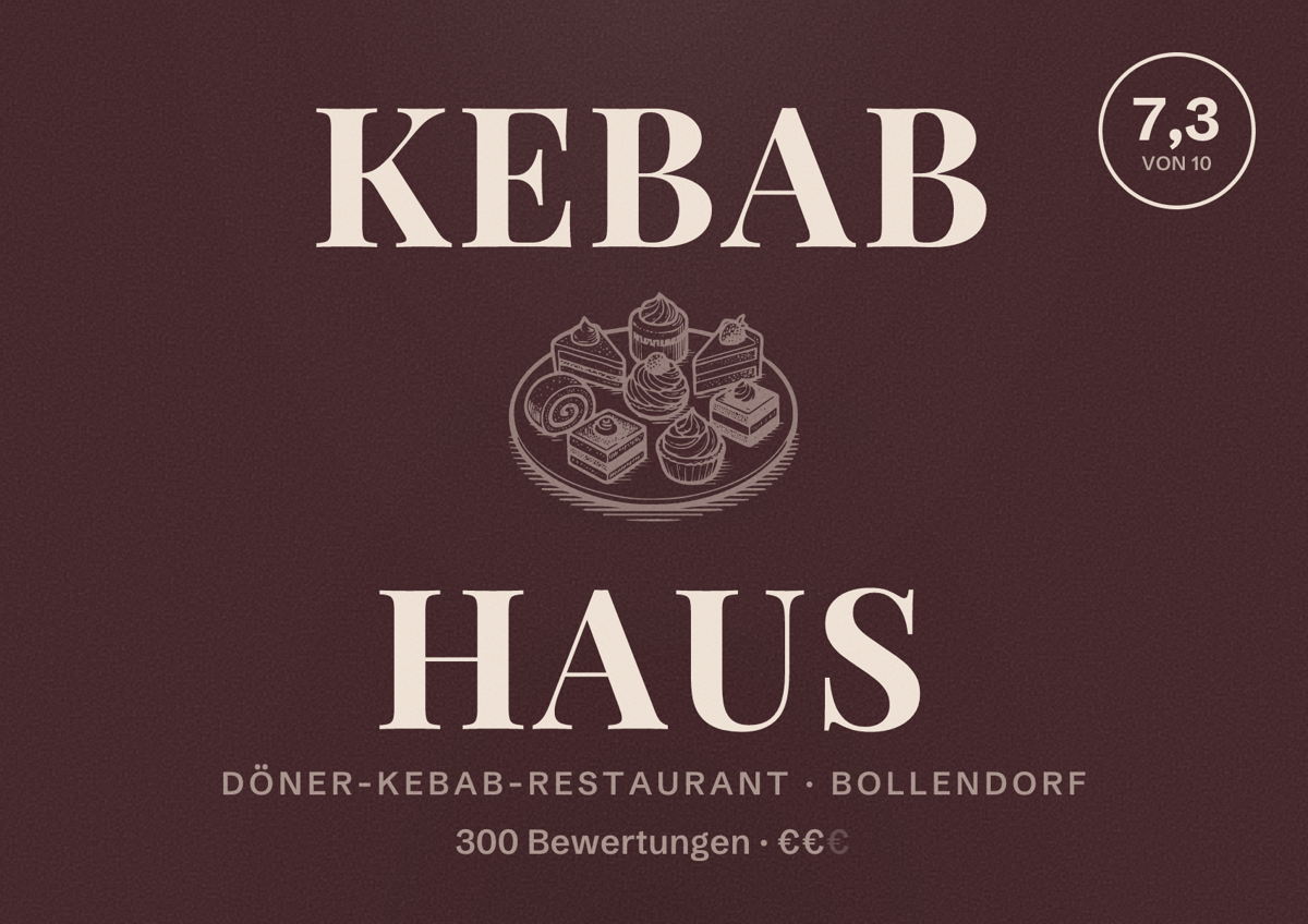 Illustriertes Poster von Kebab Haus, Döner-Kebab-Restaurant in Bollendorf: Bewertung 7,3 von 10 aus 300 Bewertungen, Preisniveau €€