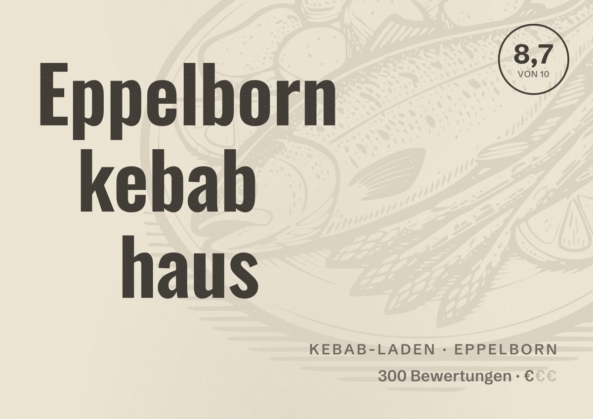 Illustriertes Poster von Eppelborn kebab haus, Kebab-Laden in Eppelborn: Bewertung 8,7 von 10 aus 300 Bewertungen, Preisniveau €