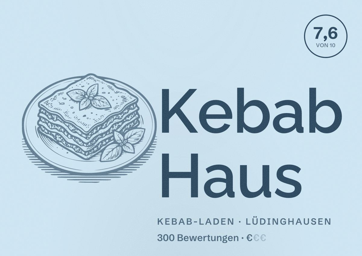 Illustriertes Poster von Kebab Haus, Kebab-Laden in Lüdinghausen: Bewertung 7,6 von 10 aus 300 Bewertungen, Preisniveau €