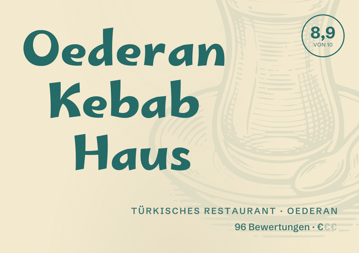 Illustriertes Poster von Oederan Kebab Haus, Türkisches Restaurant in Oederan: Bewertung 8,9 von 10 aus 96 Bewertungen, Preisniveau €