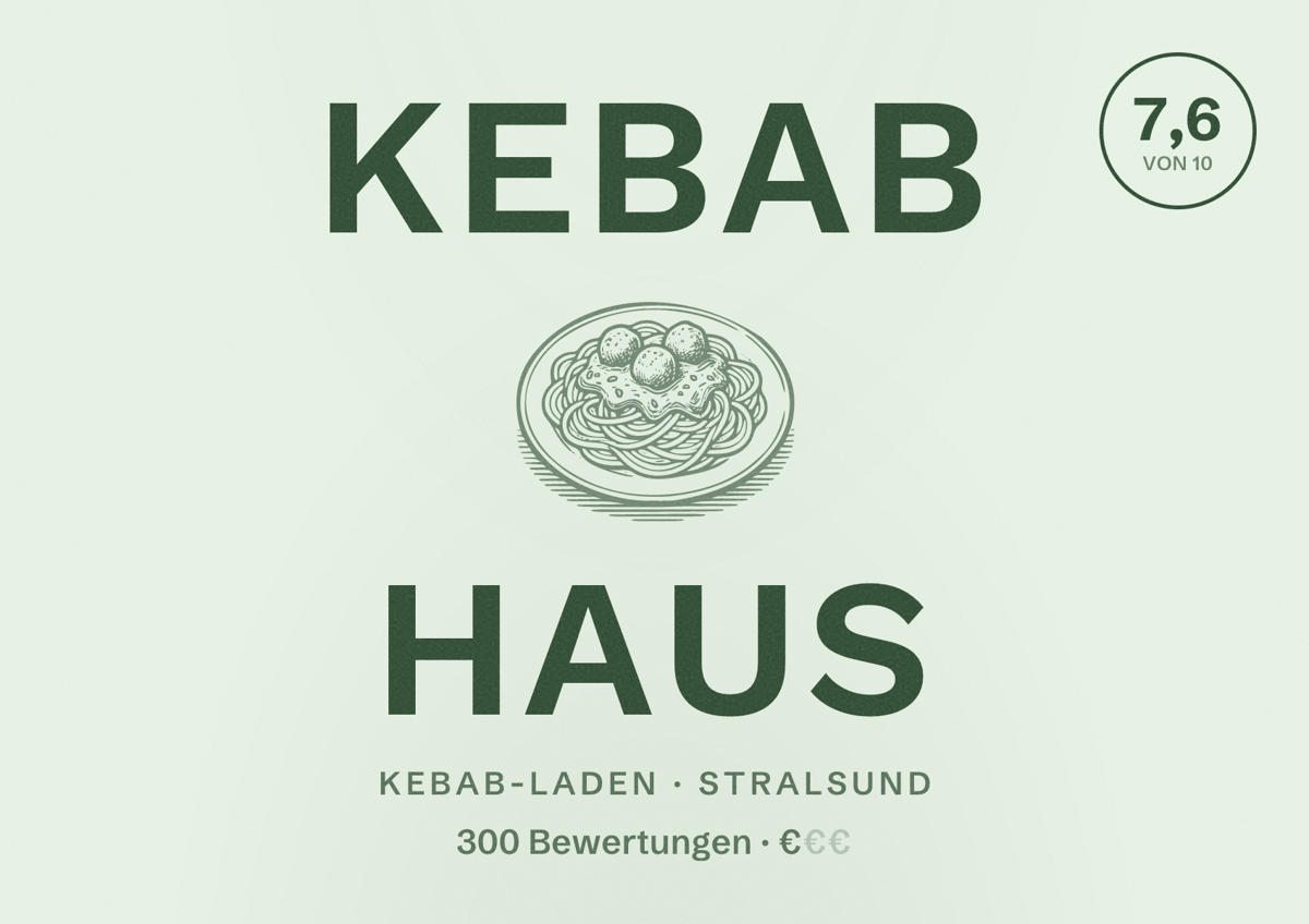 Illustriertes Poster von Kebab Haus, Kebab-Laden in Stralsund: Bewertung 7,6 von 10 aus 300 Bewertungen, Preisniveau €