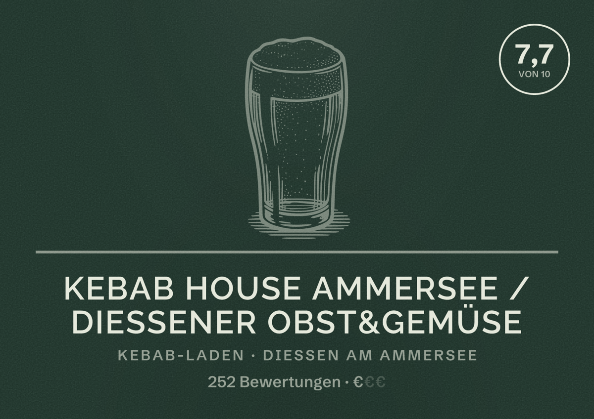 Illustriertes Poster von Kebab House Ammersee / Diessener Obst&Gemüse, Kebab-Laden in Dießen am Ammersee: Bewertung 7,7 von 10 aus 252 Bewertungen, Preisniveau €