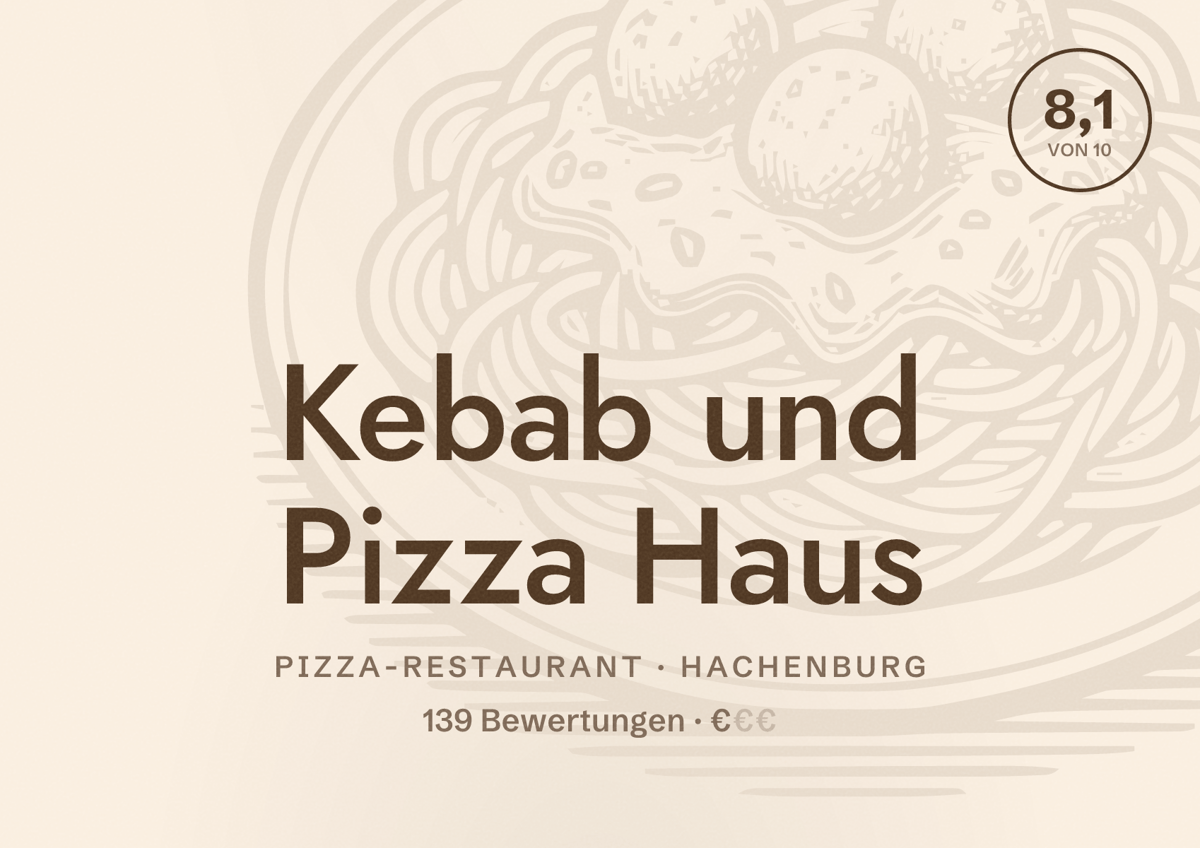 Illustriertes Poster von Kebab und Pizza Haus, Pizza-Restaurant in Hachenburg: Bewertung 8,1 von 10 aus 139 Bewertungen, Preisniveau €