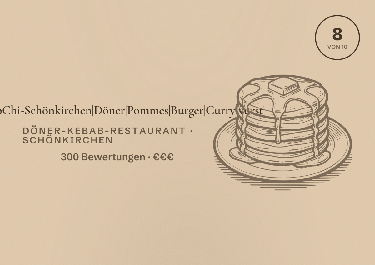 Illustriertes Poster von KebabChi-Schönkirchen|Döner|Pommes|Burger|Currywurst, Döner-Kebab-Restaurant in Schönkirchen: Bewertung 8 von 10 aus 300 Bewertungen, Preisniveau €€€