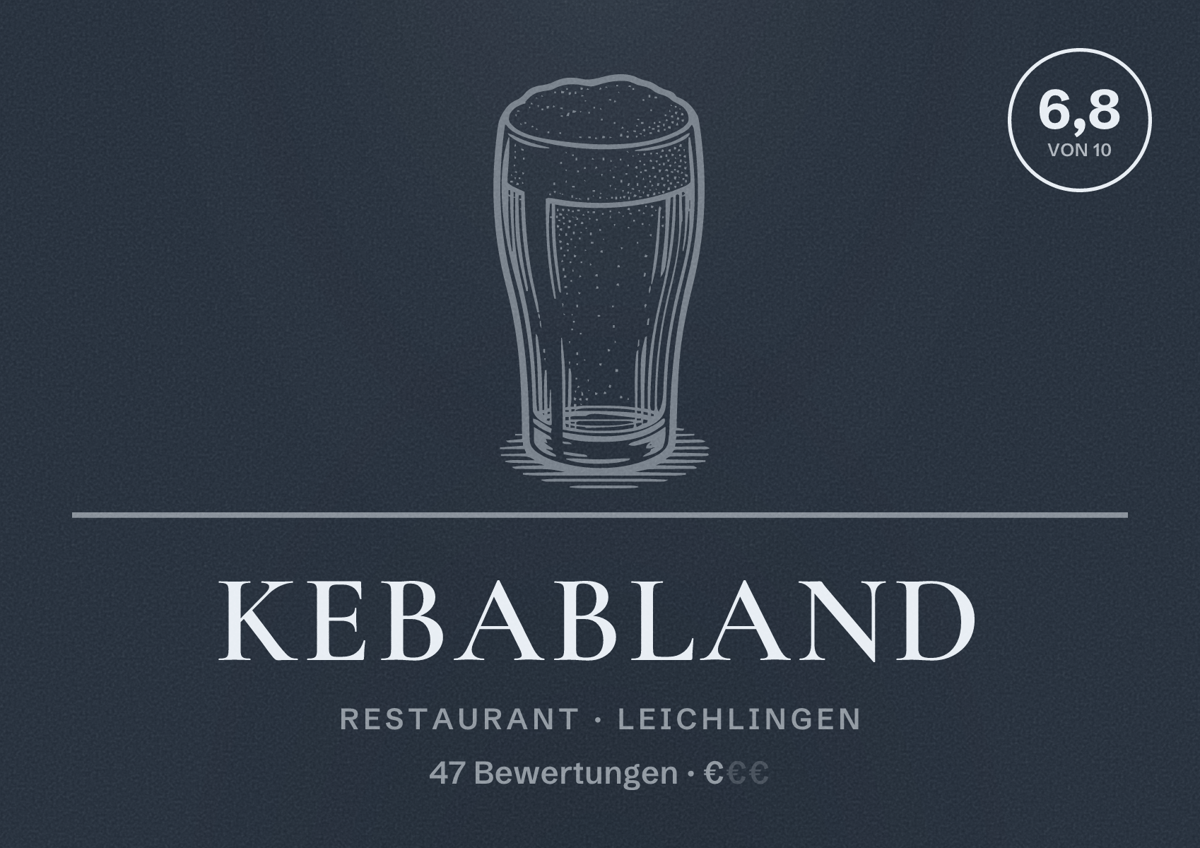 Illustriertes Poster von Kebabland, Restaurant in Leichlingen: Bewertung 6,8 von 10 aus 47 Bewertungen, Preisniveau €
