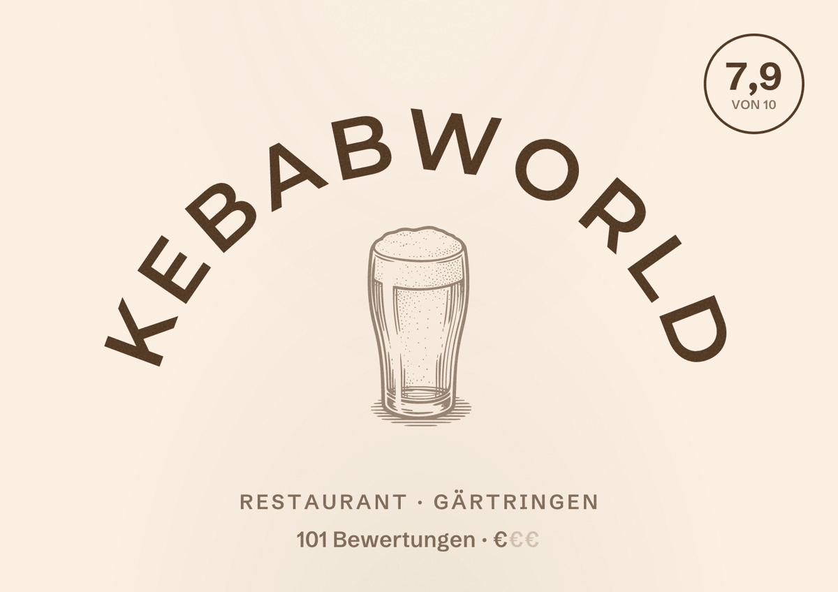Illustriertes Poster von Kebabworld, Restaurant in Gärtringen: Bewertung 7,9 von 10 aus 101 Bewertungen, Preisniveau €