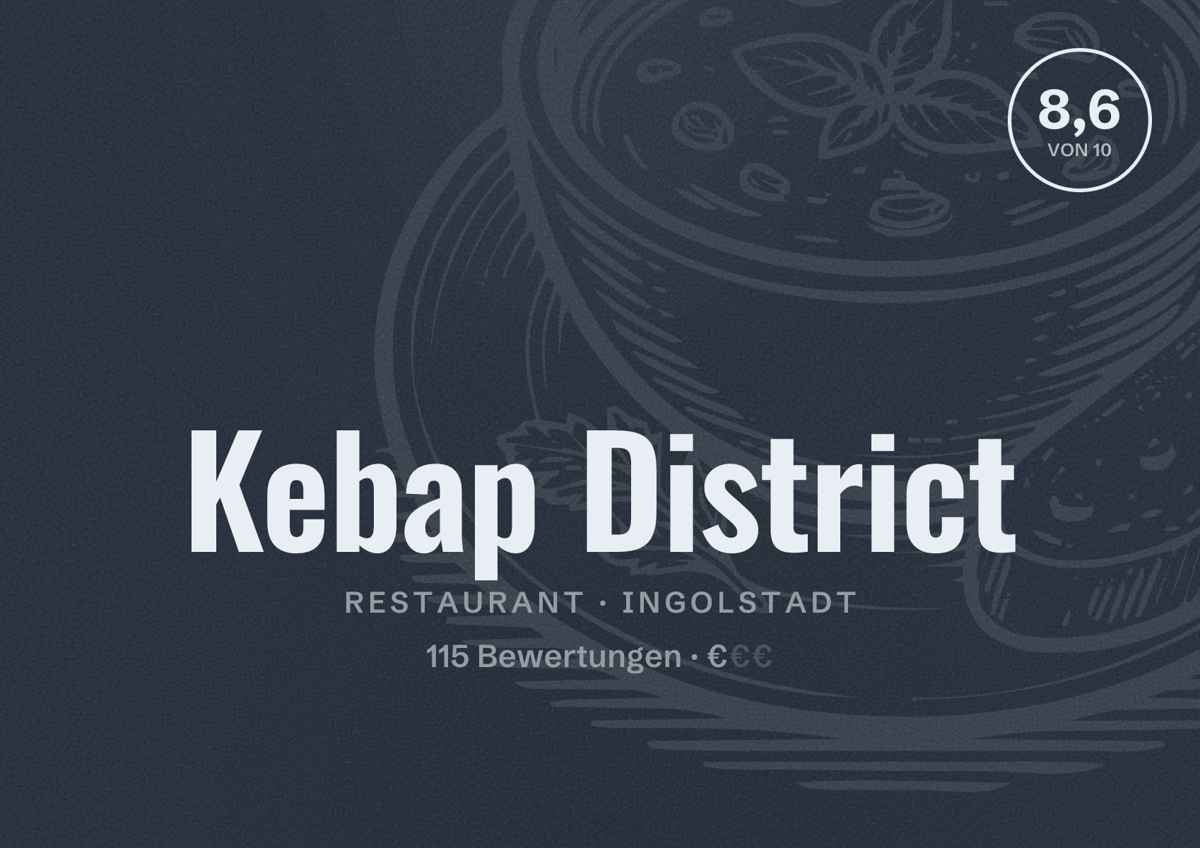 Illustriertes Poster von Kebap District, Restaurant in Ingolstadt: Bewertung 8,6 von 10 aus 115 Bewertungen, Preisniveau €