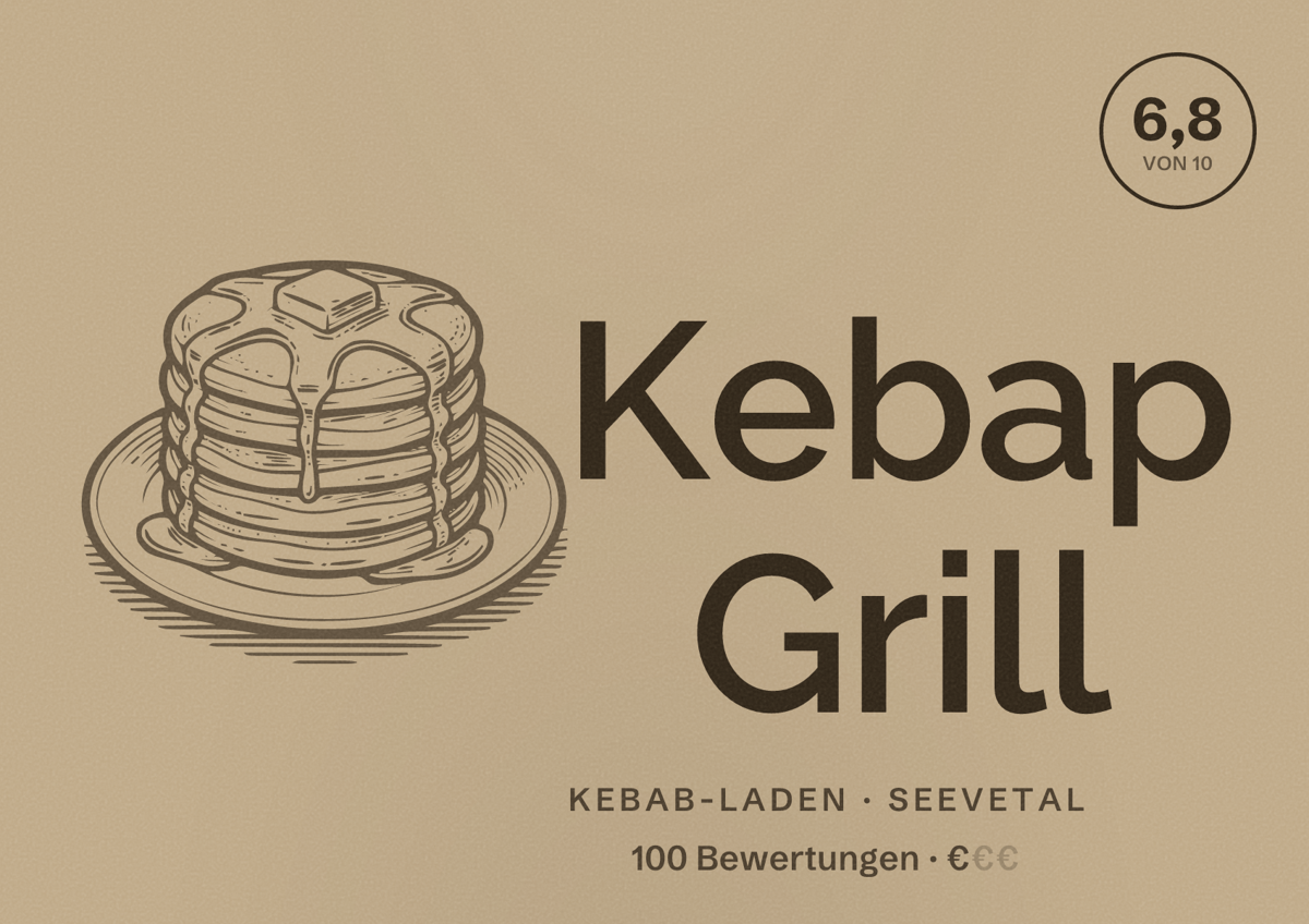Illustriertes Poster von Kebap Grill, Kebab-Laden in Seevetal: Bewertung 6,8 von 10 aus 100 Bewertungen, Preisniveau €
