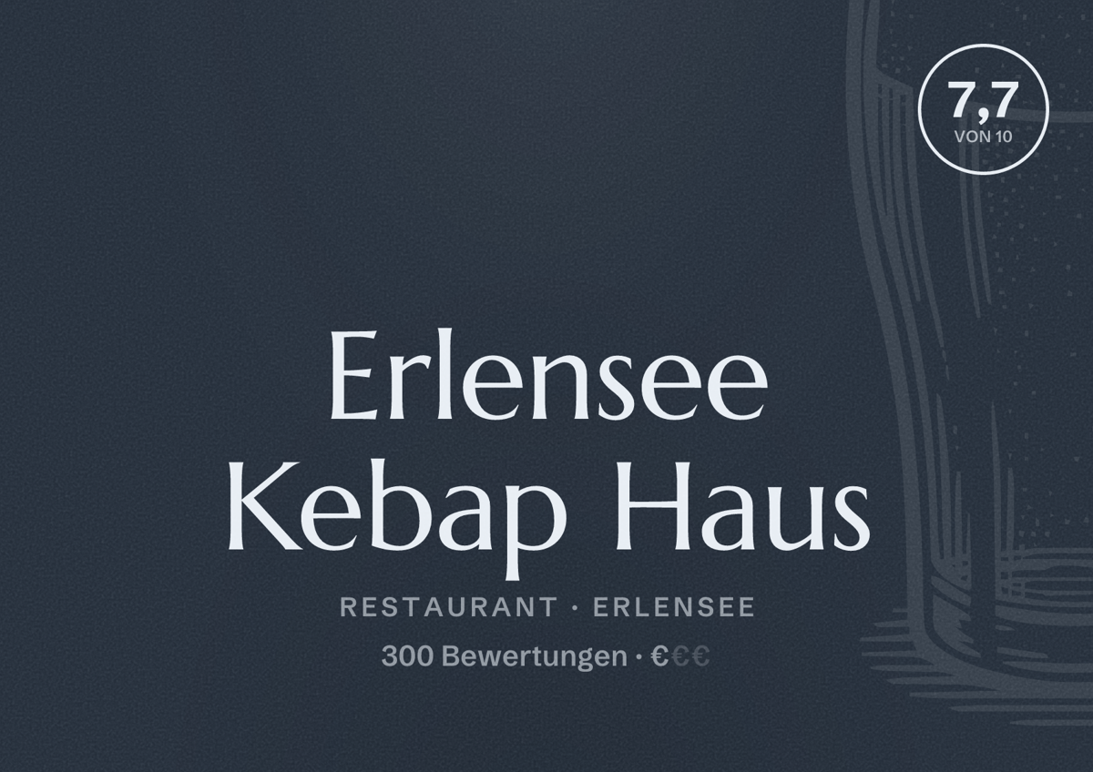 Illustriertes Poster von Erlensee Kebap Haus, Restaurant in Erlensee: Bewertung 7,7 von 10 aus 300 Bewertungen, Preisniveau €