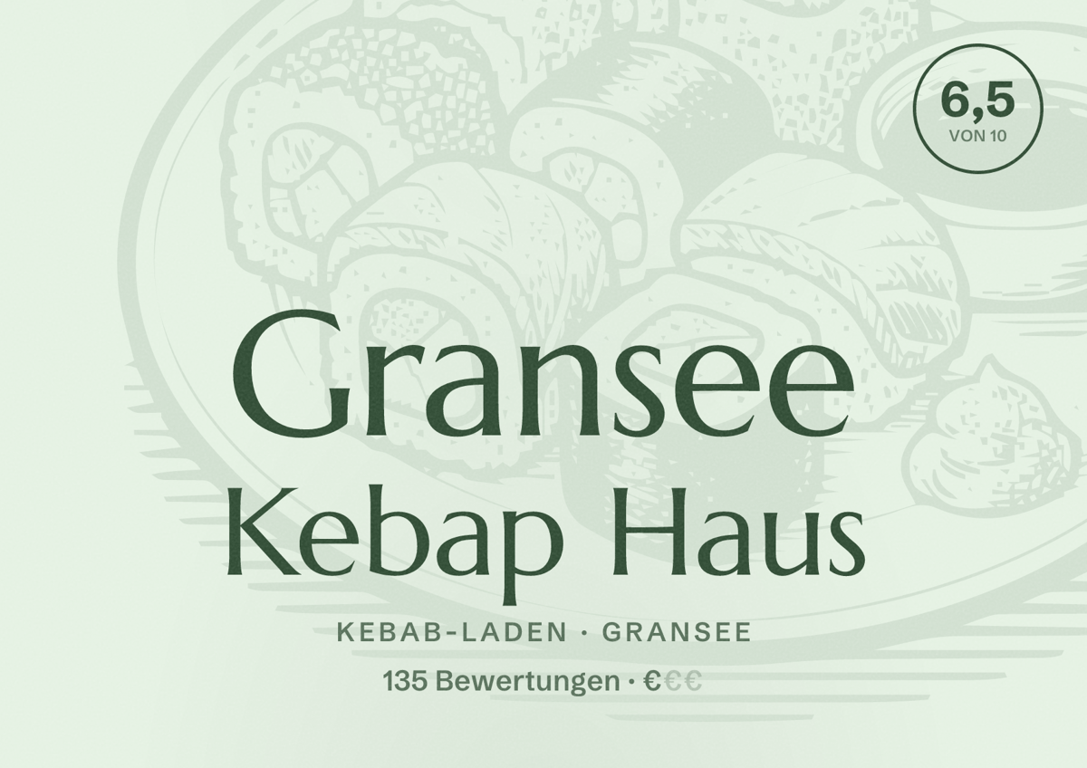 Illustriertes Poster von Gransee Kebap Haus, Kebab-Laden in Gransee: Bewertung 6,5 von 10 aus 135 Bewertungen, Preisniveau €