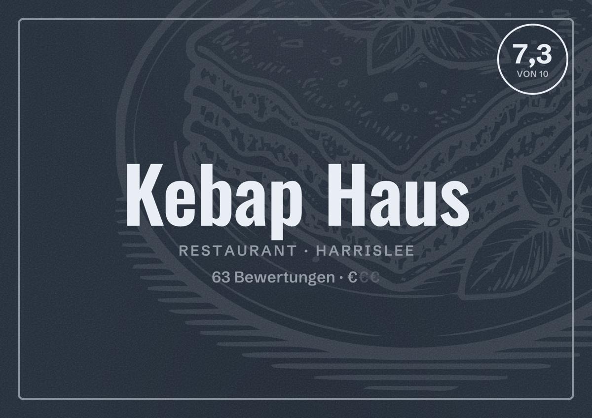 Illustriertes Poster von Kebap Haus, Restaurant in Harrislee: Bewertung 7,3 von 10 aus 63 Bewertungen, Preisniveau €