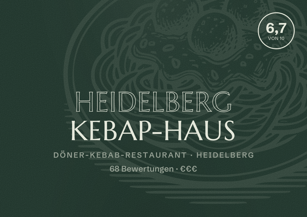 Illustriertes Poster von Heidelberg Kebap-Haus, Döner-Kebab-Restaurant in Heidelberg: Bewertung 6,7 von 10 aus 68 Bewertungen, Preisniveau €€€