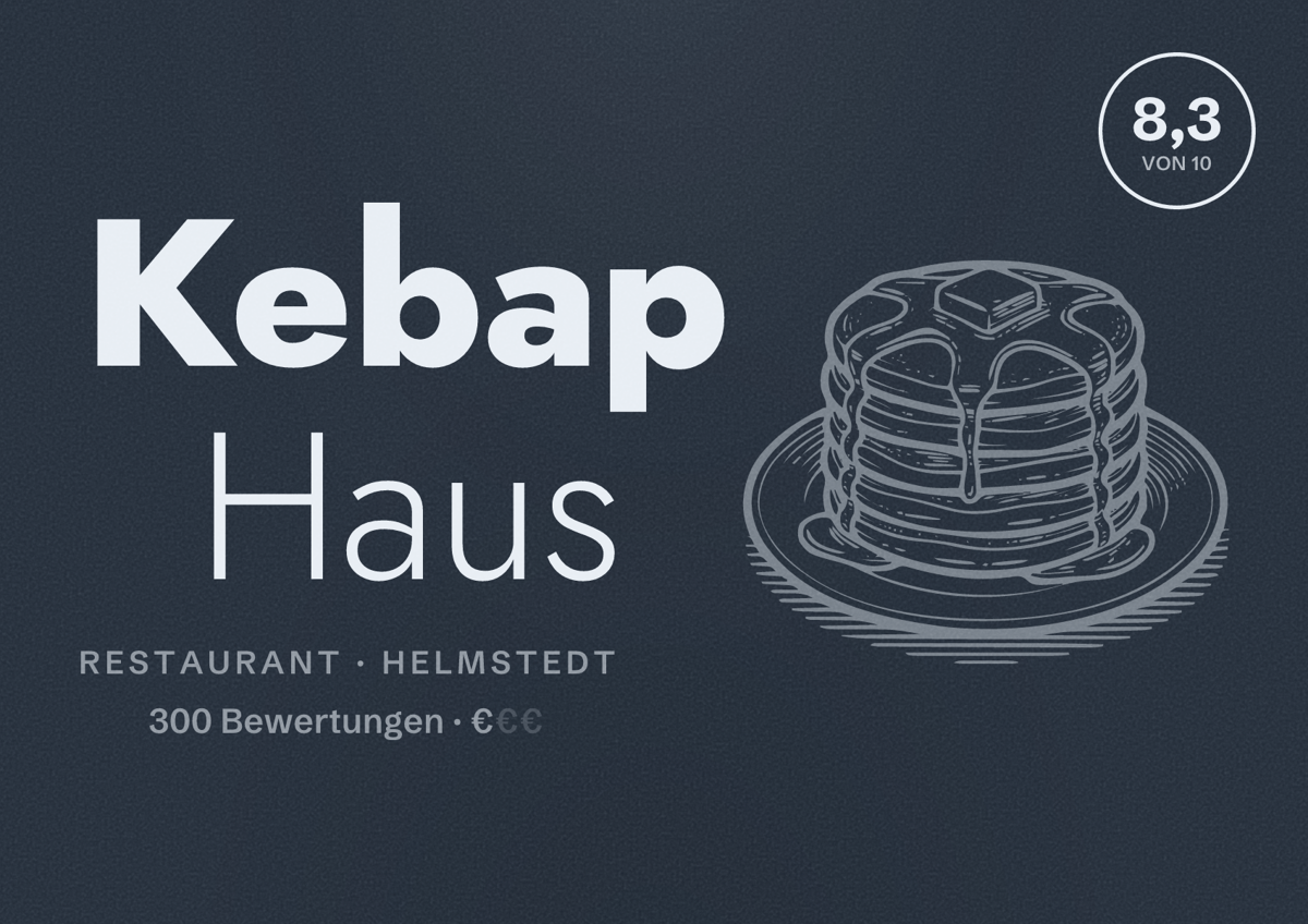 Illustriertes Poster von Kebap Haus, Restaurant in Helmstedt: Bewertung 8,3 von 10 aus 300 Bewertungen, Preisniveau €
