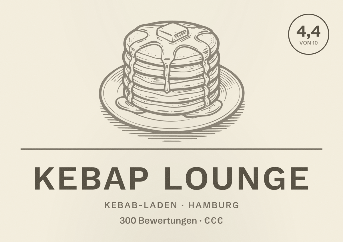 Illustriertes Poster von KeBaP Lounge, Kebab-Laden in Hamburg: Bewertung 4,4 von 10 aus 300 Bewertungen, Preisniveau €€€