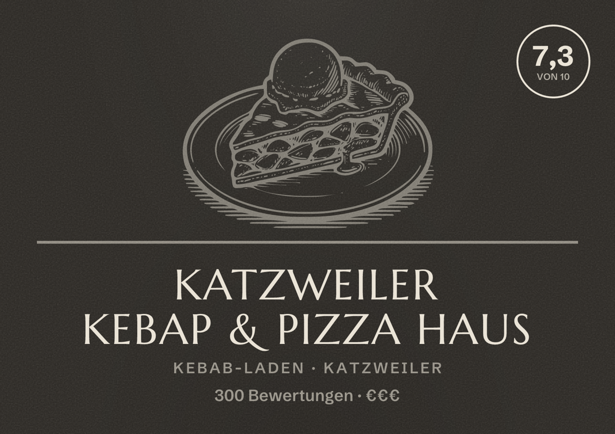 Illustriertes Poster von Katzweiler Kebap & Pizza Haus, Kebab-Laden in Katzweiler: Bewertung 7,3 von 10 aus 300 Bewertungen, Preisniveau €€€