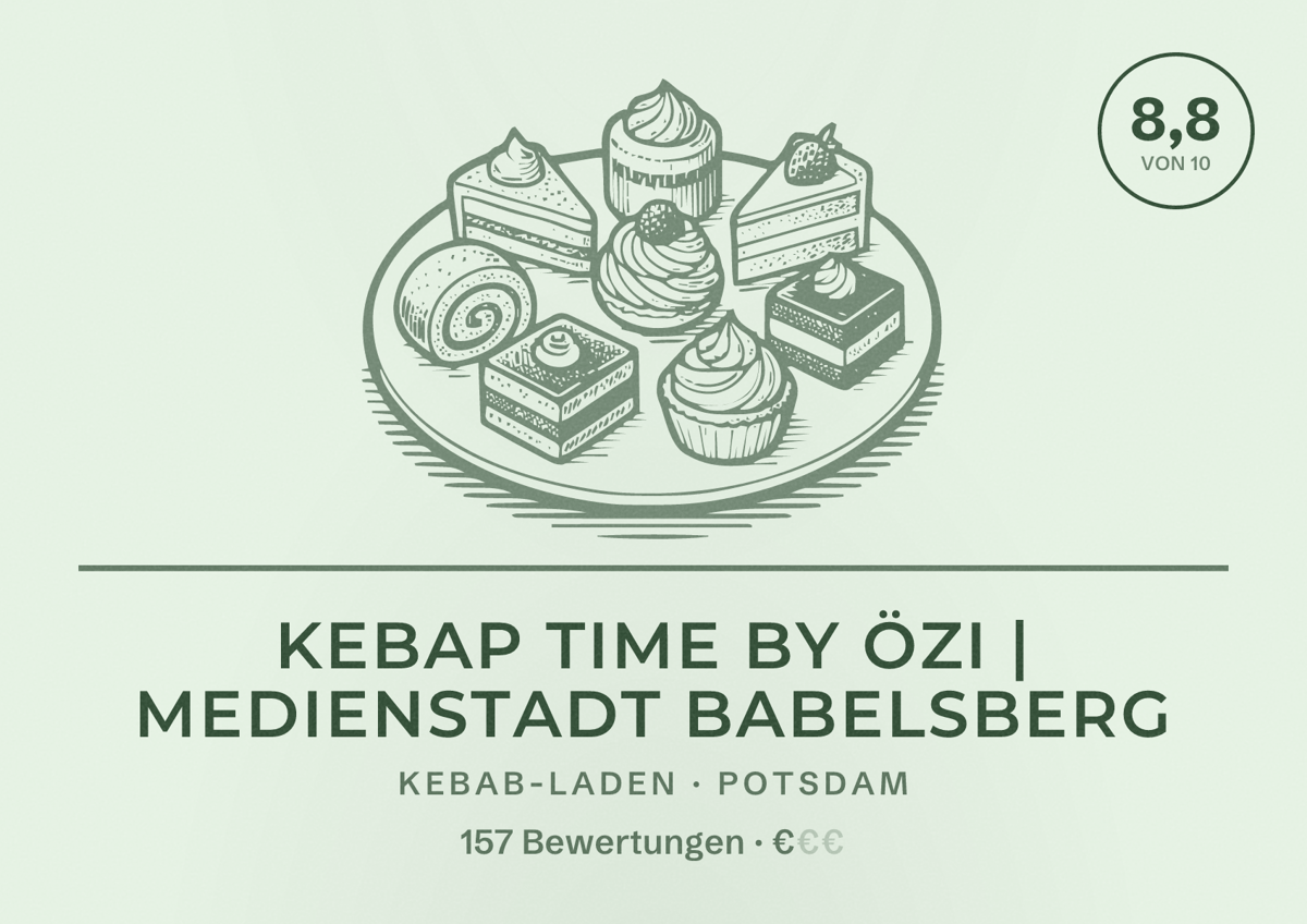 Illustriertes Poster von Kebap Time by Özi | Medienstadt Babelsberg, Kebab-Laden in Potsdam: Bewertung 8,8 von 10 aus 157 Bewertungen, Preisniveau €
